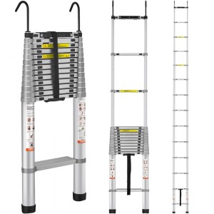 Telescoping Ladder, 18.5 FT Aluminum One-button Retraction Collapsible Extension Ladder, 400 LBS Capacity with Non-slip Feet, Portable Multi-purpose Compact Ladder for Home, RV, Loft, ANSI Liste